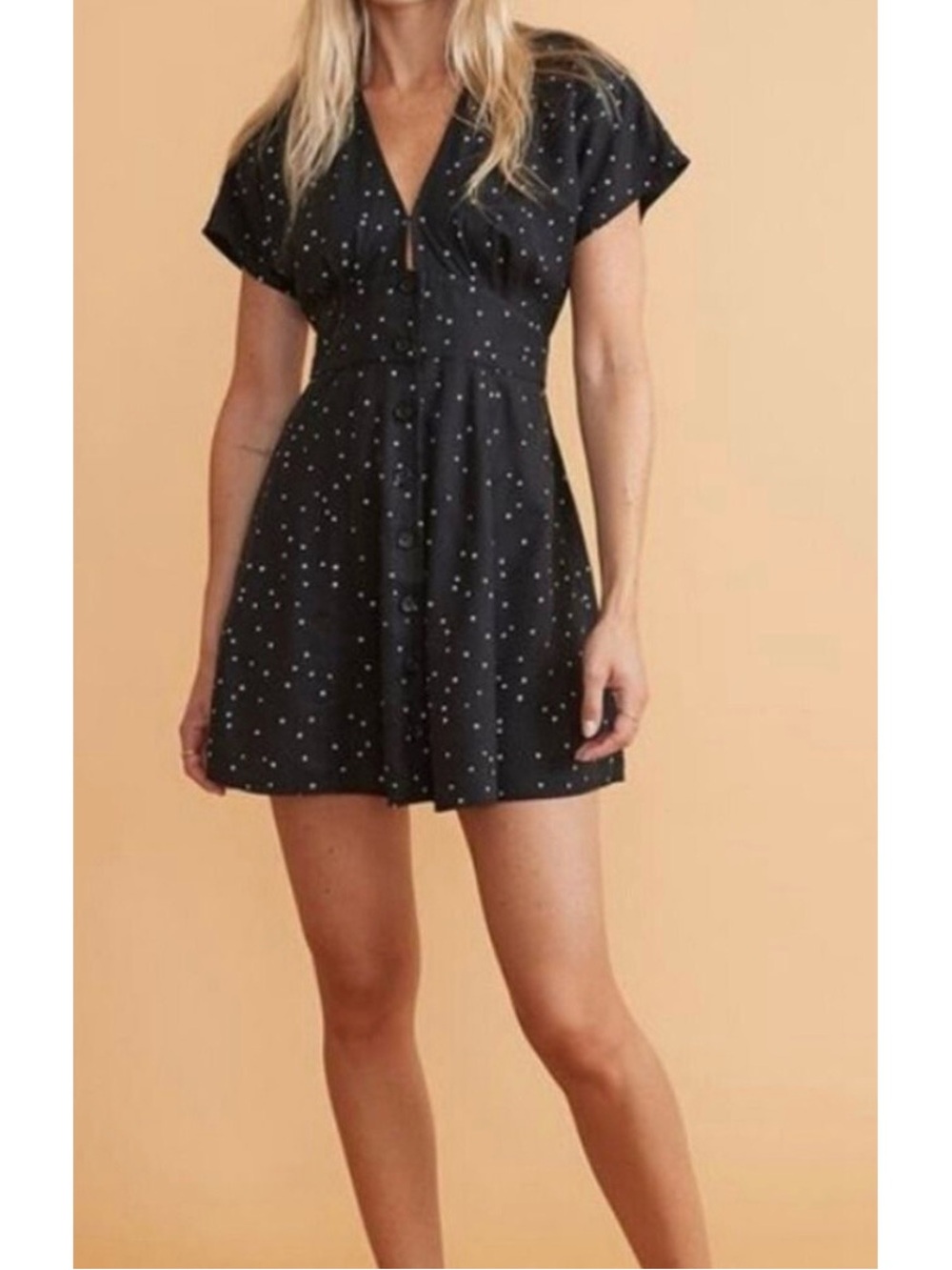 Black Polka Dot V-Neck Mini Dress